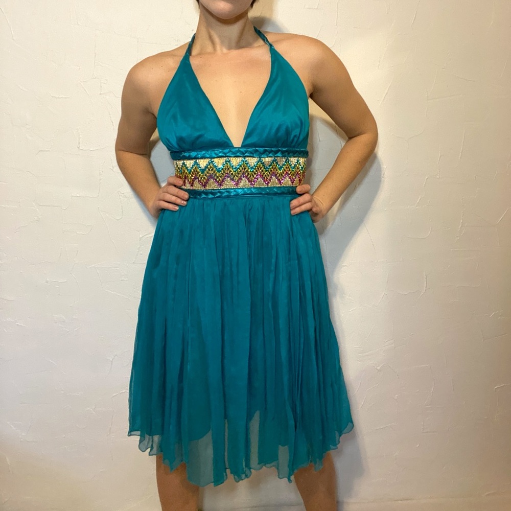 Julia Clancey Turquoise Designer Cocktail Dress